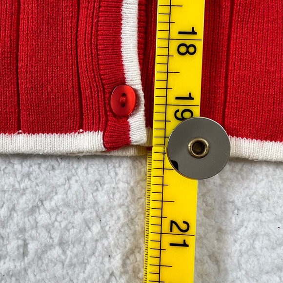 Lacoste Red Ribbed V Neck Short Sleeve Button Up Cardigan Sweater Women's L VTG - Picture 8 of 9